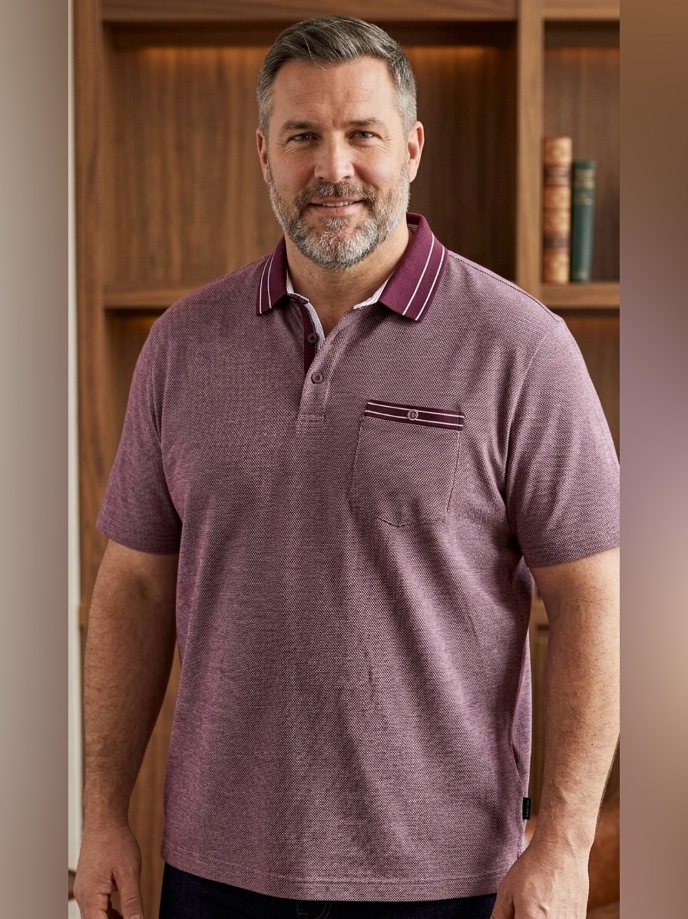Ted Baker London Men's Burgundy Polo Shirt Striped Collar Size 3XL (Ted Size 7)